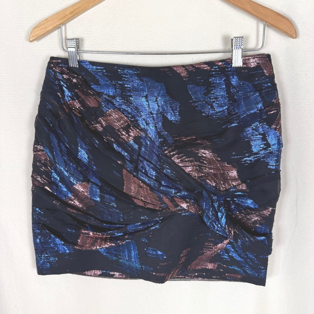 Maje Paris Jonquille Metallic Draped Silk Blend Tulip Mini Skirt Sz 38/4 EUC
